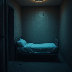 Interior view of an empty jail cell at Milwaukee County Jail