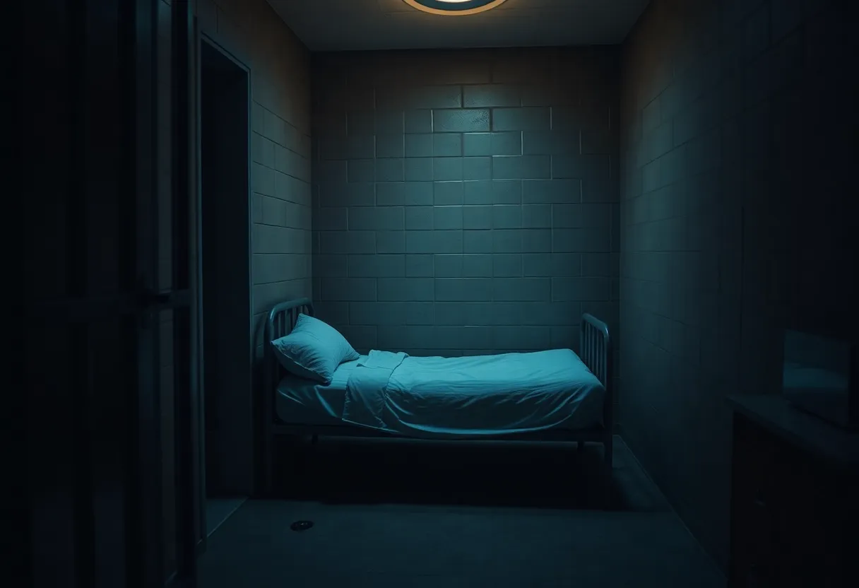 Interior view of an empty jail cell at Milwaukee County Jail