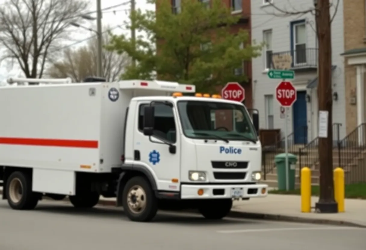 Public works vehicle parked in an urban area of Milwaukee