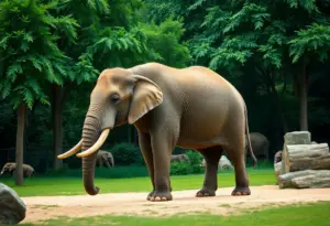 African savanna elephant in a zoo habitat
