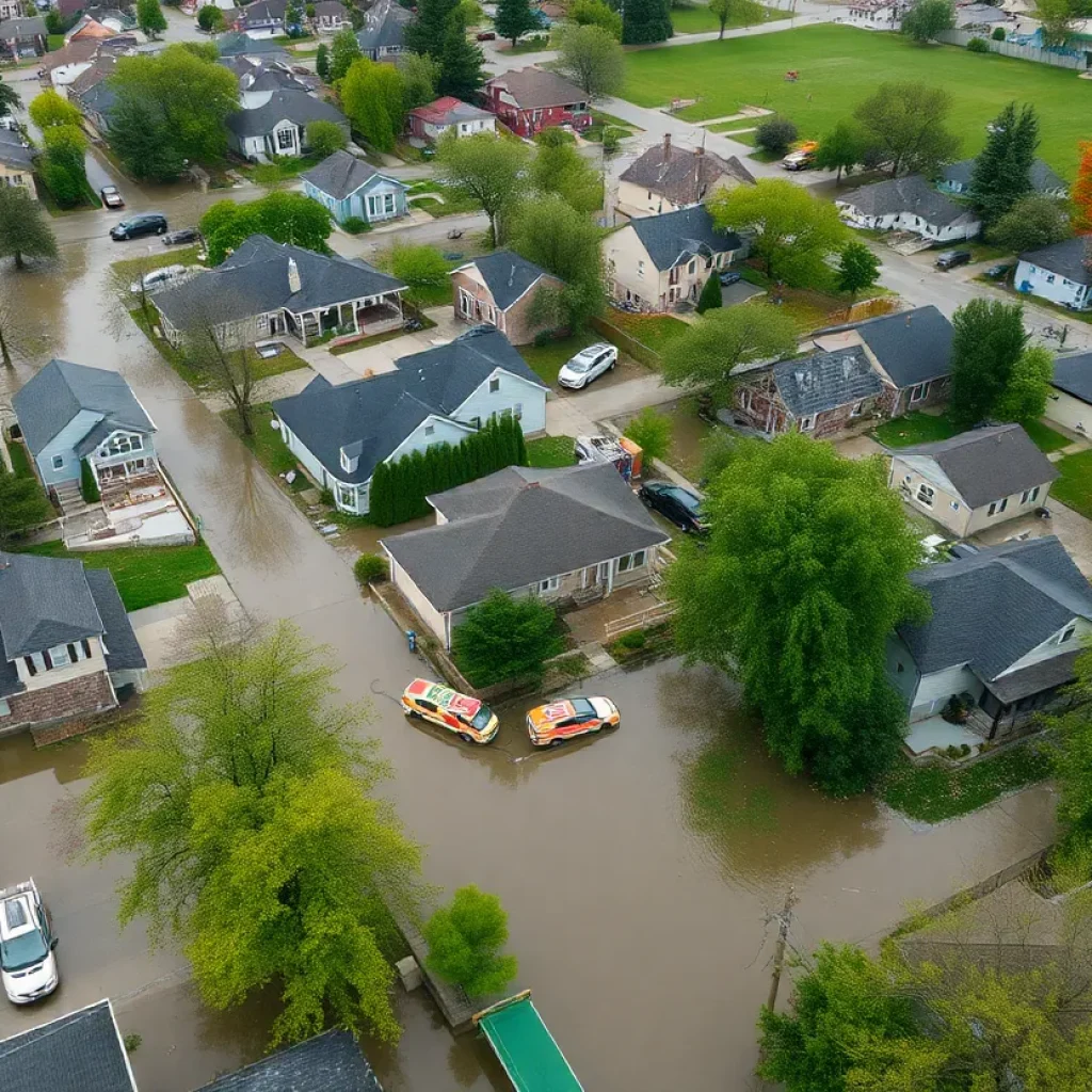Aerial view of flooded neighborhoods in Milwaukee due to recent flooding.