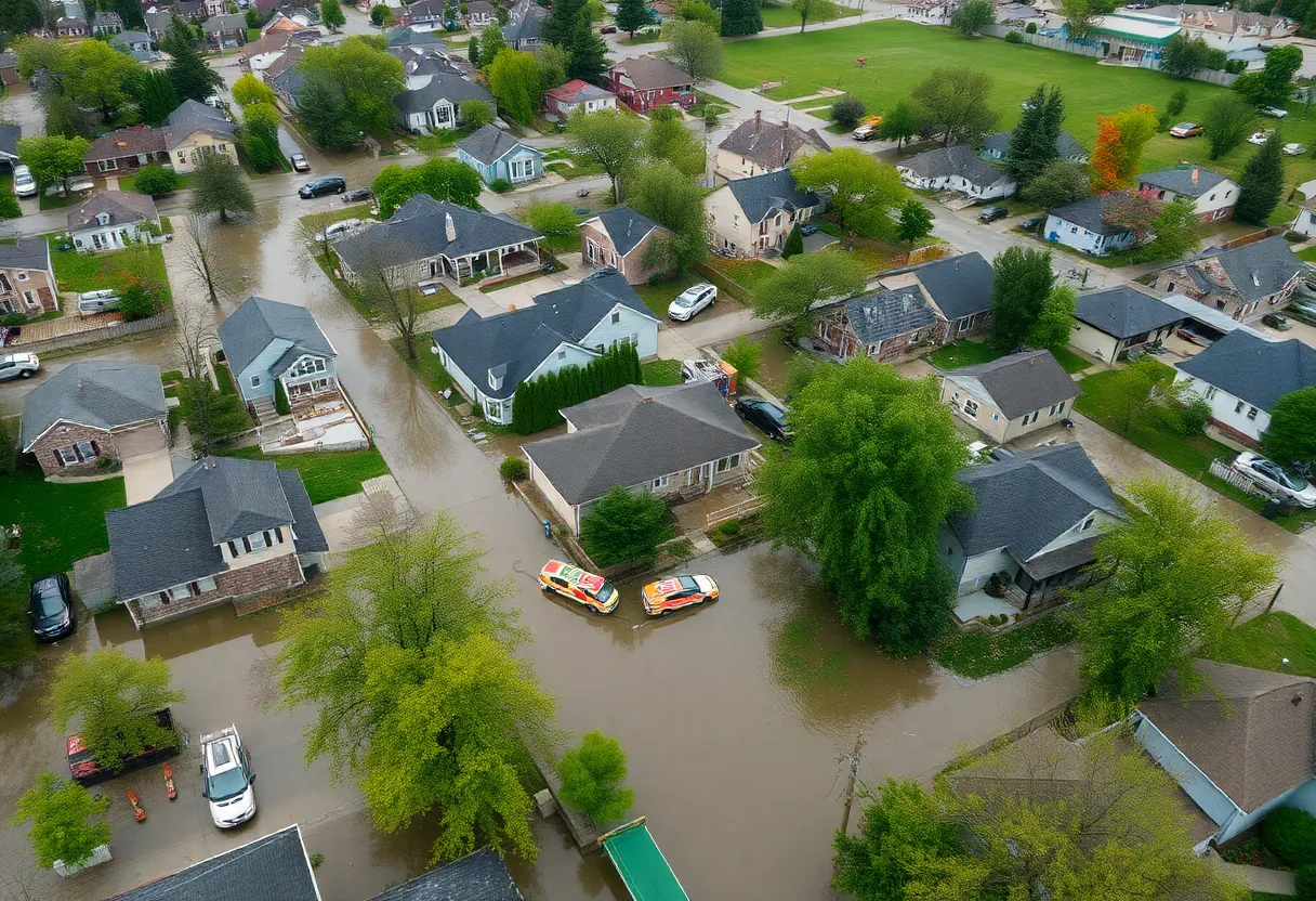 Aerial view of flooded neighborhoods in Milwaukee due to recent flooding.