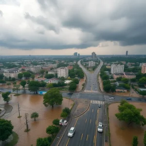 Aerial view of flooded streets in Milwaukee