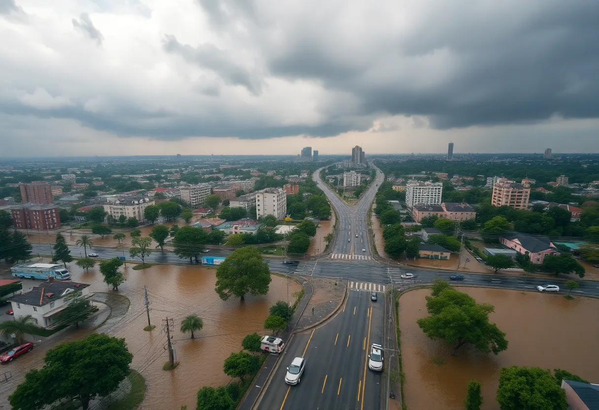 Aerial view of flooded streets in Milwaukee