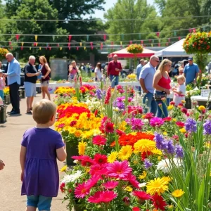 Families enjoying a garden event in Milwaukee with flowers and activities.