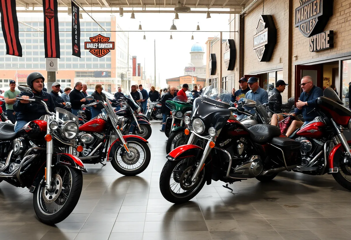 Exterior view of the Milwaukee Harley-Davidson dealership with motorcycles