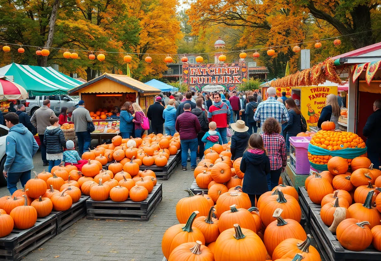 Families enjoying activities at the Milwaukee Harvest Fair in autumn.