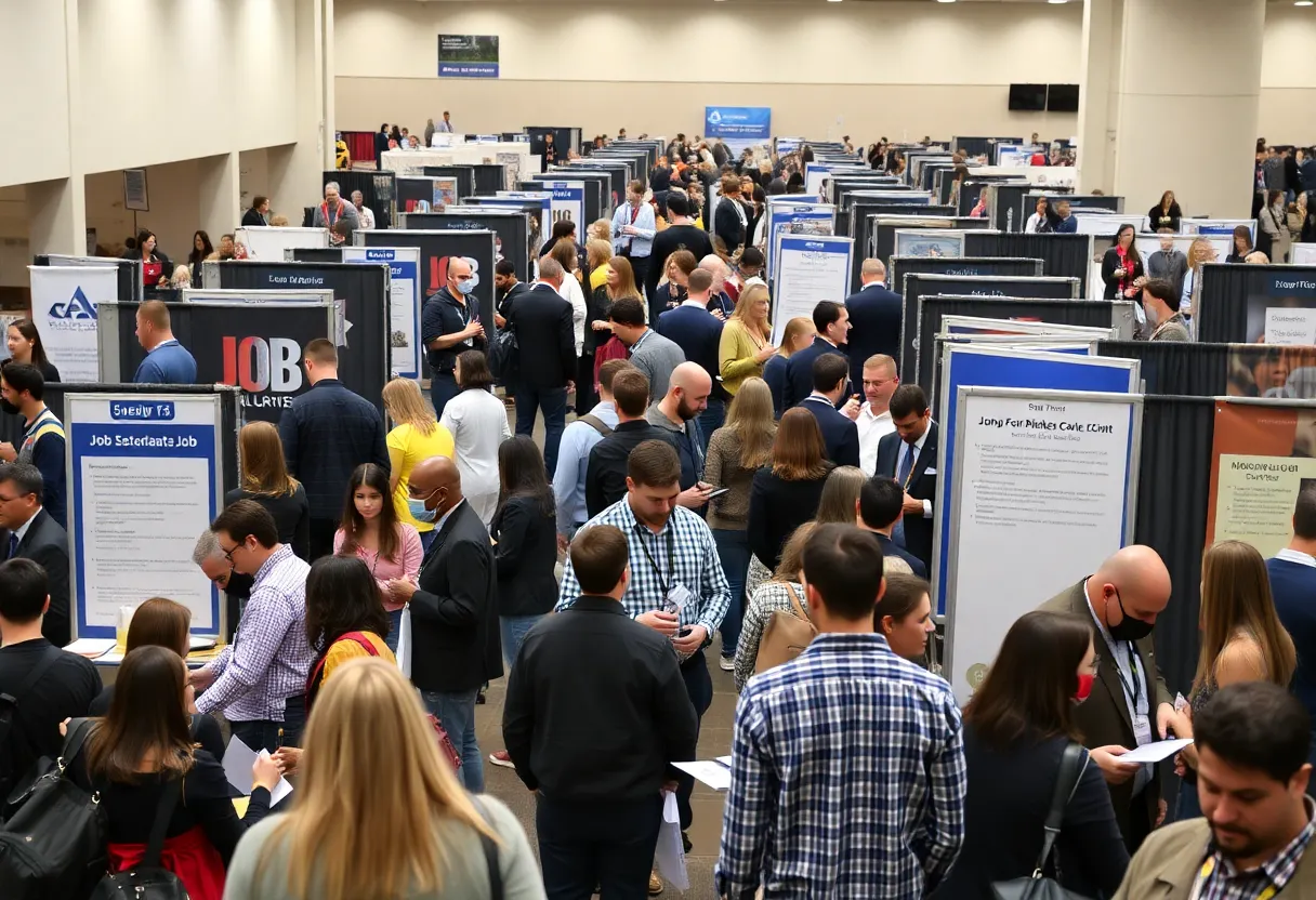 Job seekers interact with employers at the Milwaukee Job Fair