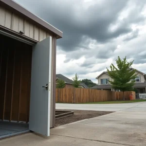 Storage unit door ajar in a neighborhood