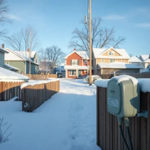 Snow-covered houses in a Milwaukee neighborhood in winter