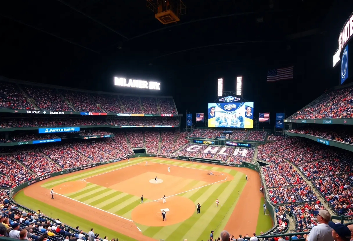 A packed baseball stadium during a Milwaukee Brewers game