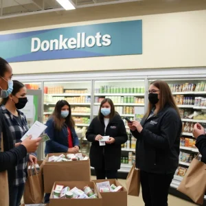 Volunteers assisting students with food cards after flooding in Milwaukee