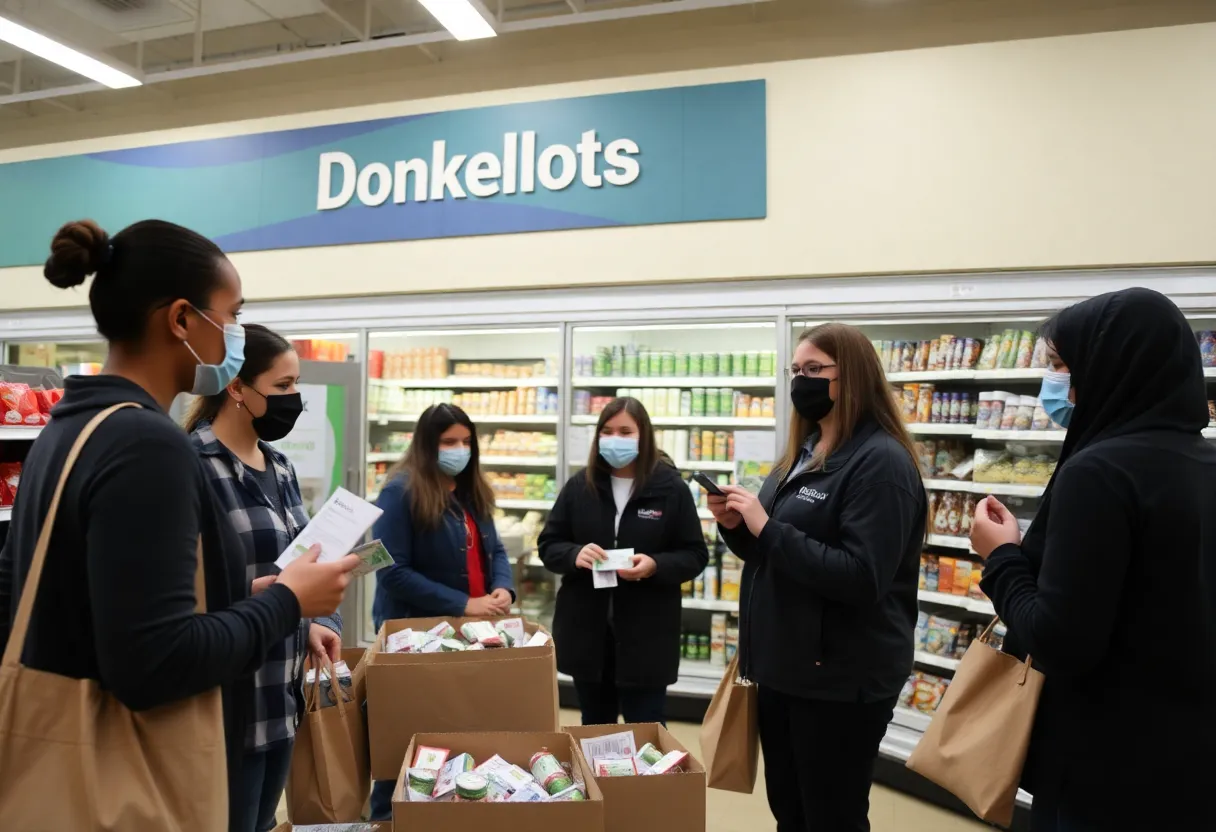 Volunteers assisting students with food cards after flooding in Milwaukee