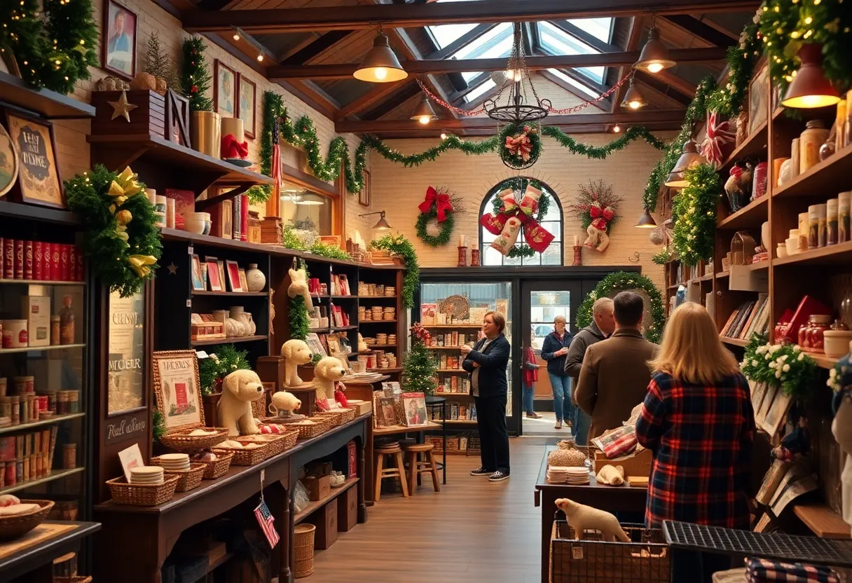 Interior view of MOD GEN during the holiday season showcasing products