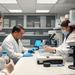 Researchers working in a laboratory focused on breathing rehabilitation studies.