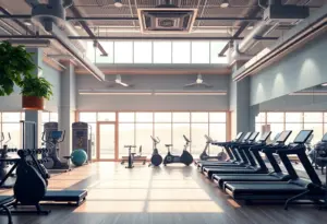 Interior view of a Planet Fitness gym featuring fitness equipment.