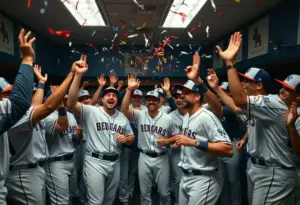 Cincinnati Reds players celebrating their playoff berth