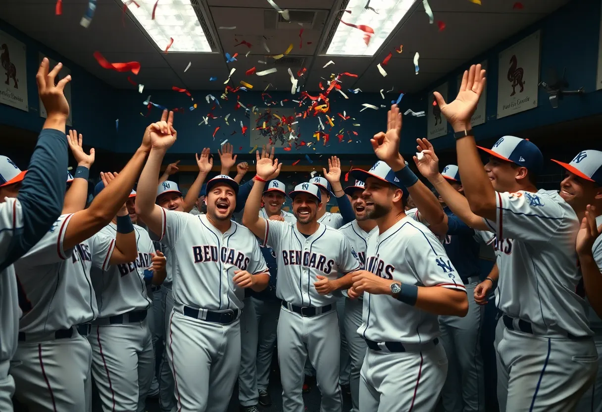 Cincinnati Reds players celebrating their playoff berth