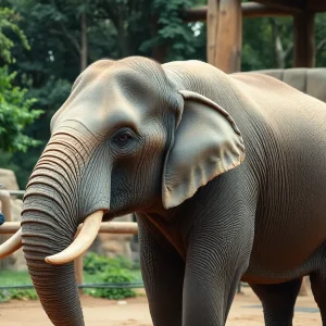 African elephant in the Milwaukee County Zoo habitat