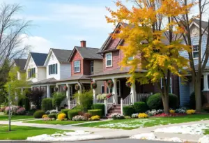 A Milwaukee neighborhood with homes representing different seasons.