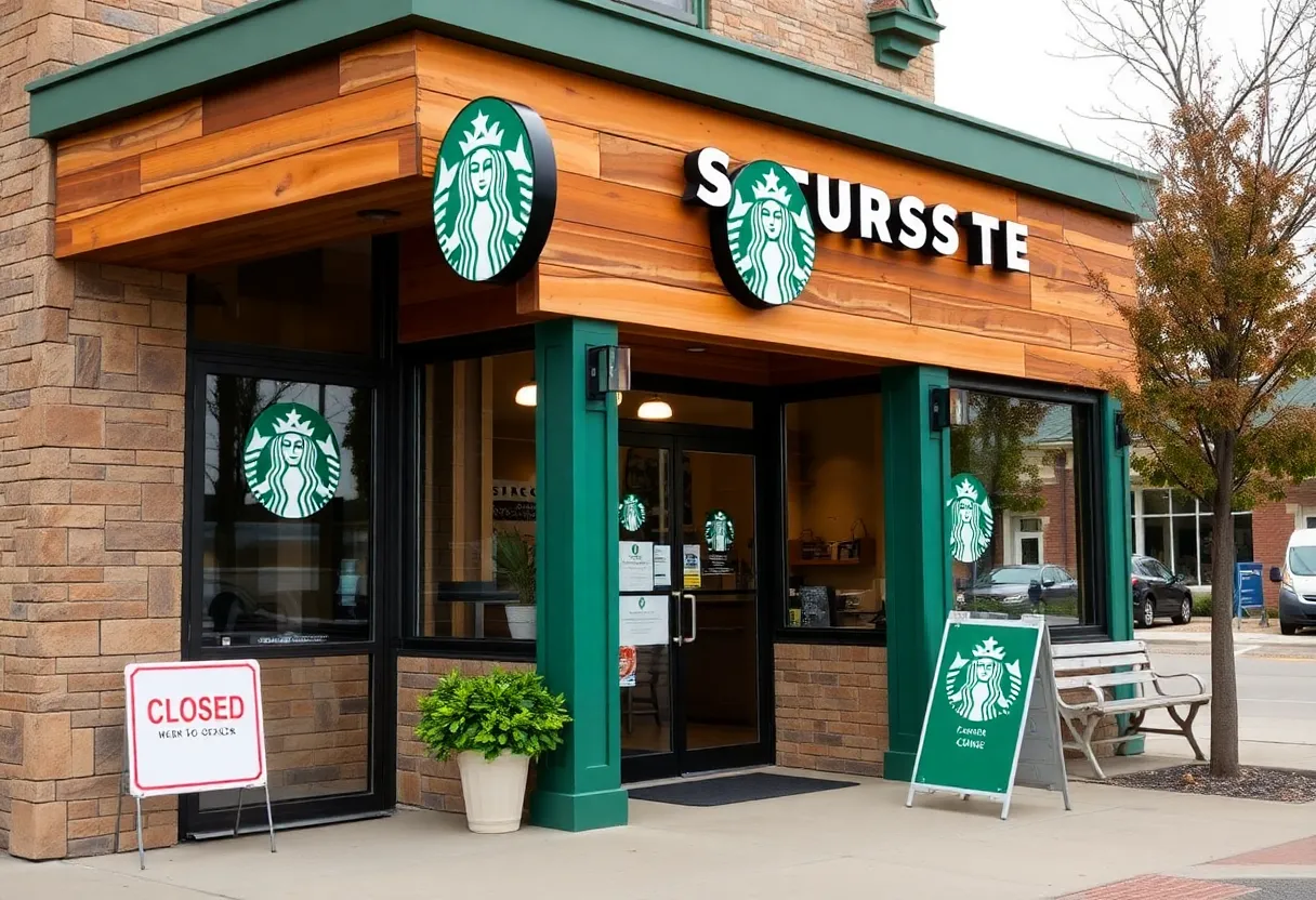 A Starbucks store with a 'Closed' sign in front.