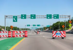 Construction and traffic closure signs on Milwaukee highways