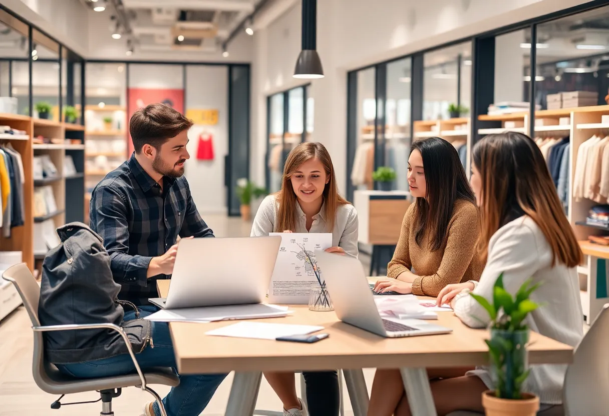 Dynamic team collaborating in a modern retail office