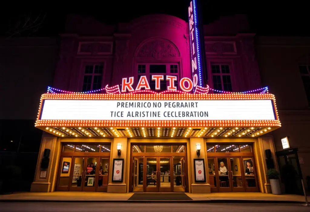 Exterior view of the Associated Bank Theater Center with festive decorations
