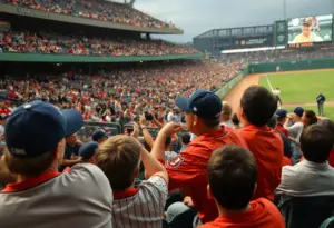 Fans at a baseball game with tense interactions