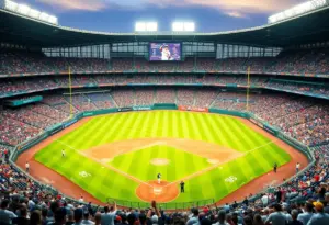 Fans cheering at a baseball playoff game between Milwaukee Brewers and Chicago Cubs