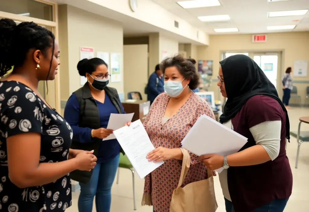 Community members receiving assistance at a flood recovery center