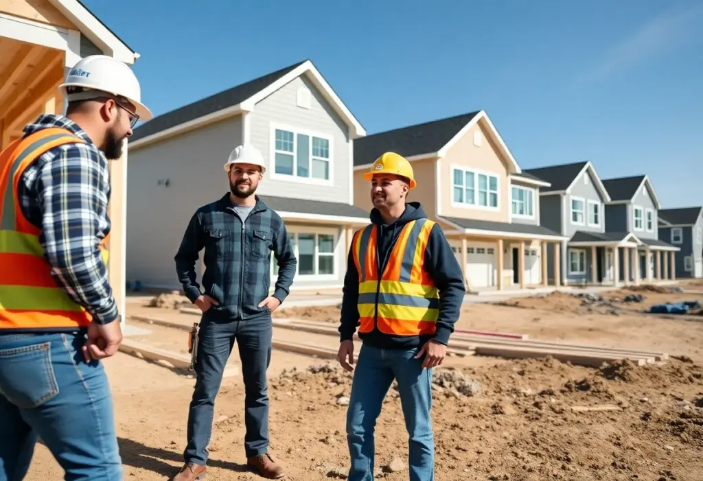 Construction site of Demlang Builders with workers collaborating