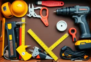 A collection of essential tools for DIY home building projects.