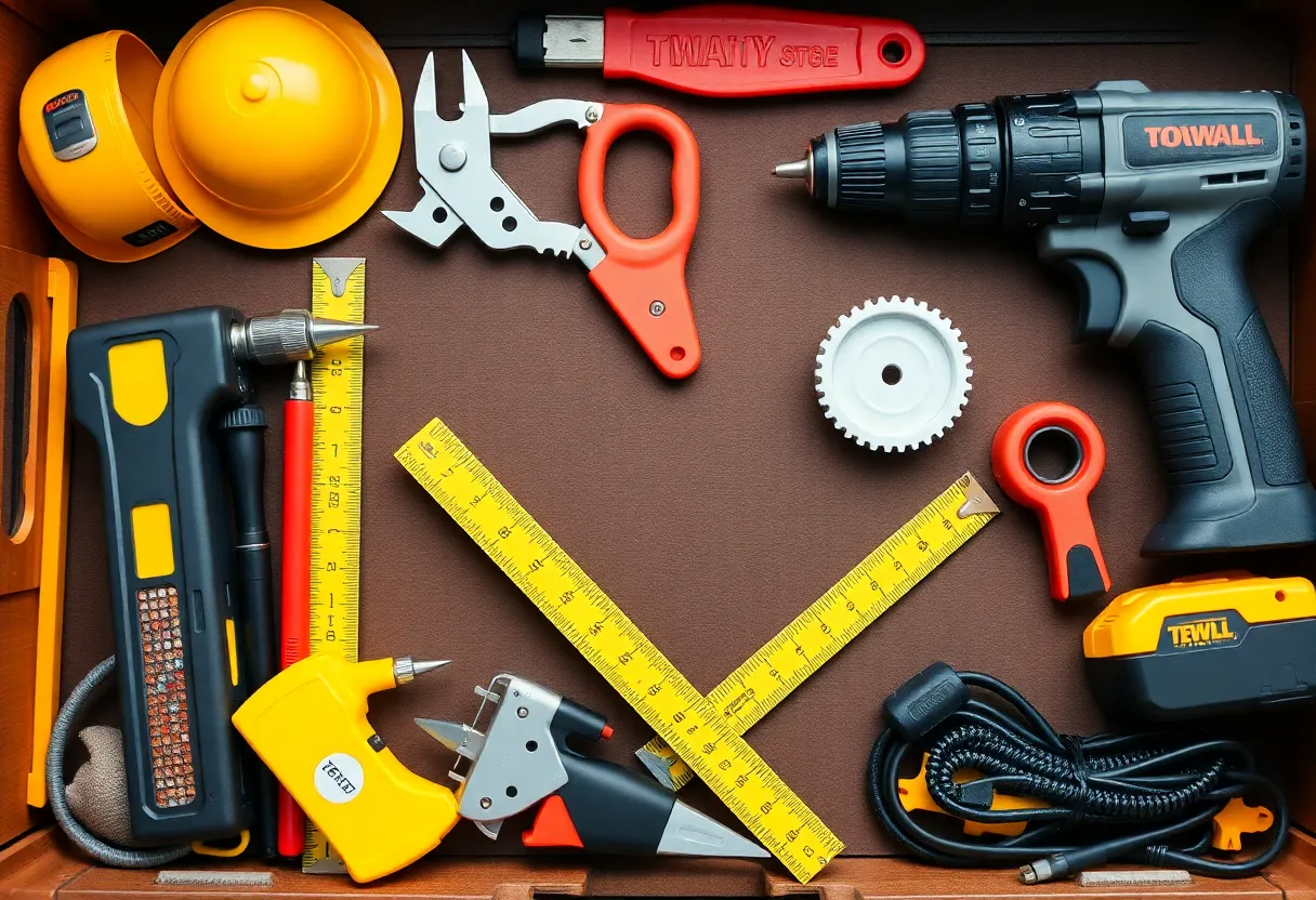 A collection of essential tools for DIY home building projects.