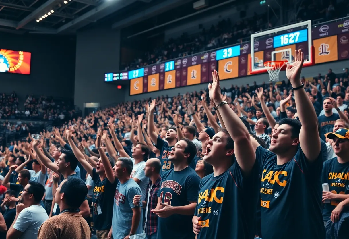 Crowd cheering for Khris Middleton during a basketball game.