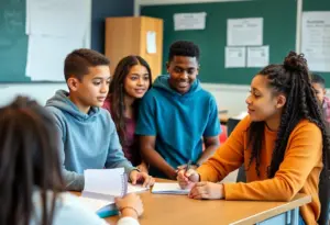 Students learning about financial literacy in a classroom