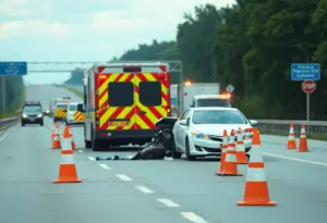 Scene of I-43 accident with emergency responders