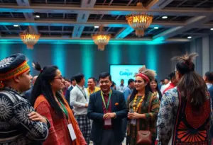 Indigenous entrepreneurs networking at the Indigenous Biz Con in Milwaukee