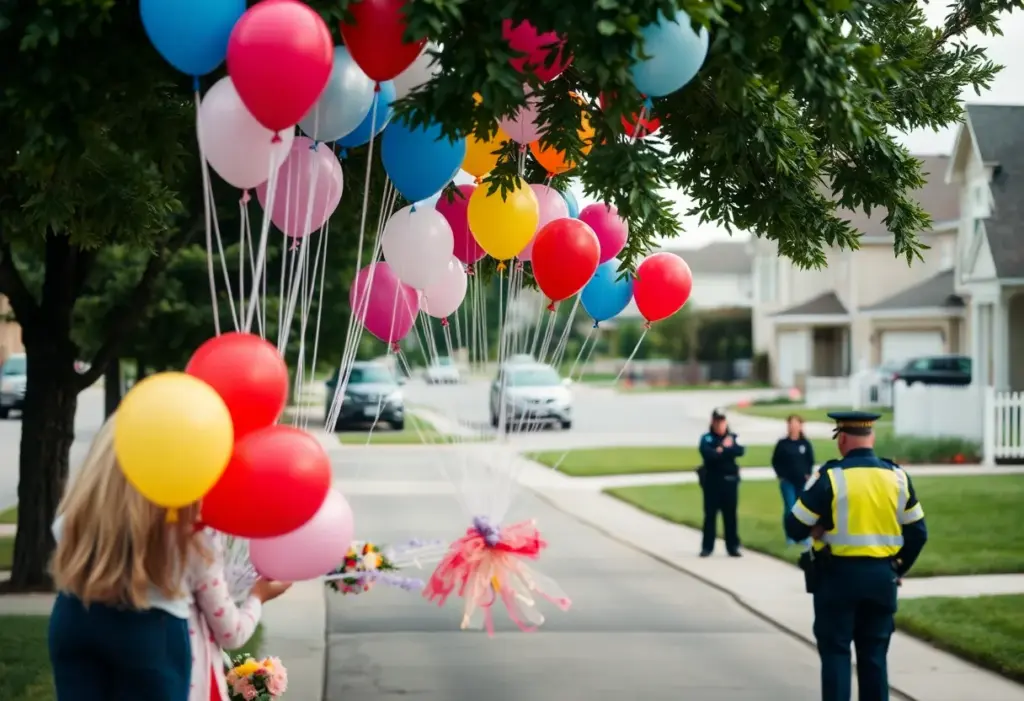 Community members participating in a memorial balloon release.