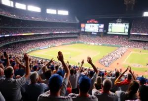 Crowd cheering at American Family Field during a Brewers playoff game