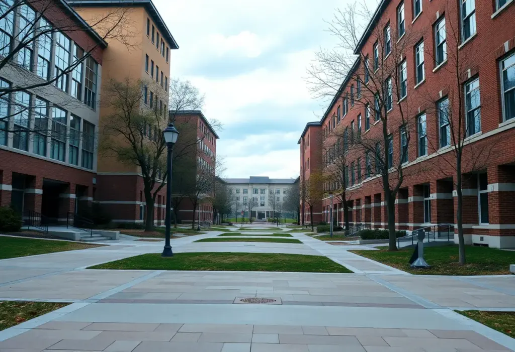 Empty college campus during lockdown