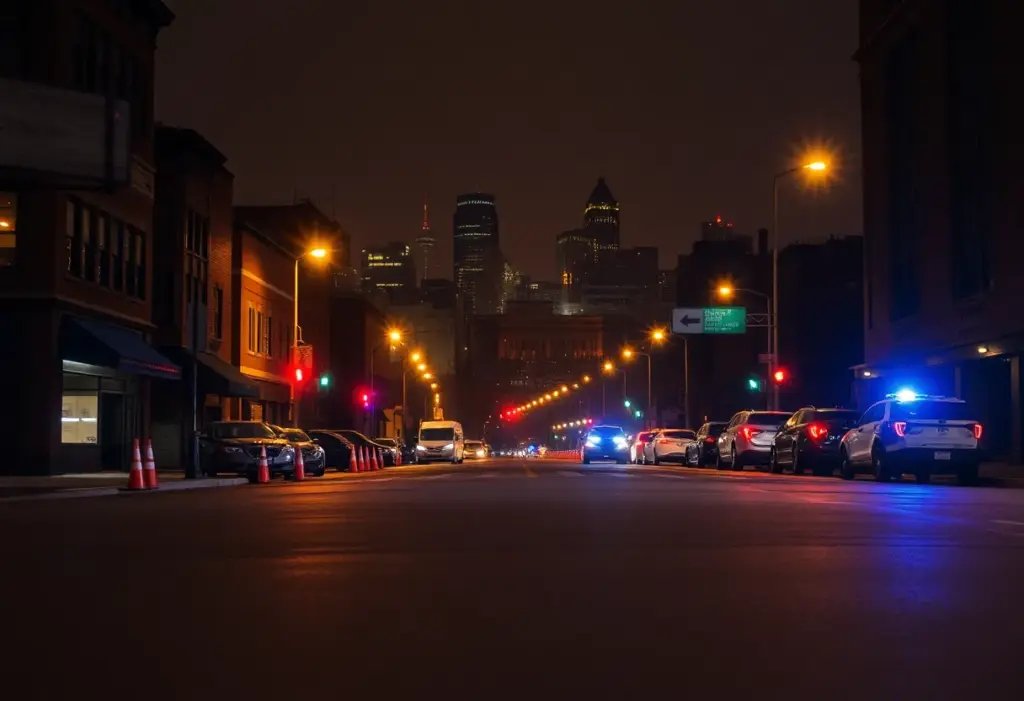 Street scene in Milwaukee with police presence and community members gathered.