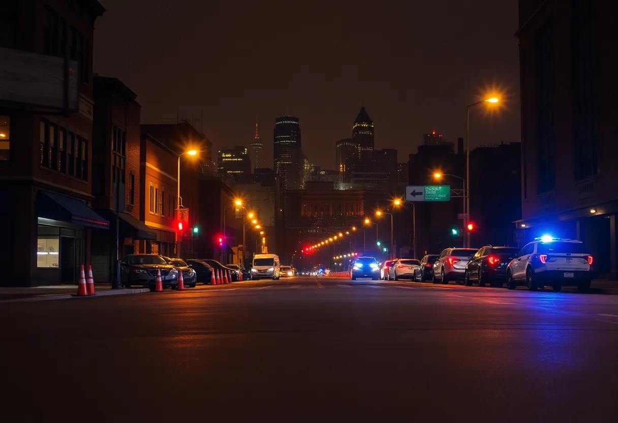 Street scene in Milwaukee with police presence and community members gathered.