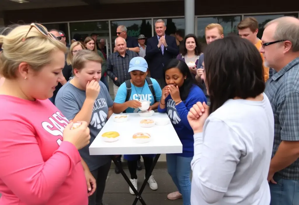 Participants at the Milwaukee Donut Smackdown eating mini donuts