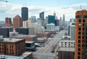 Cityscape of Milwaukee depicting financial challenges and urgency.