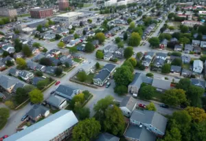 Aerial view of Milwaukee highlighting residential areas and community spaces