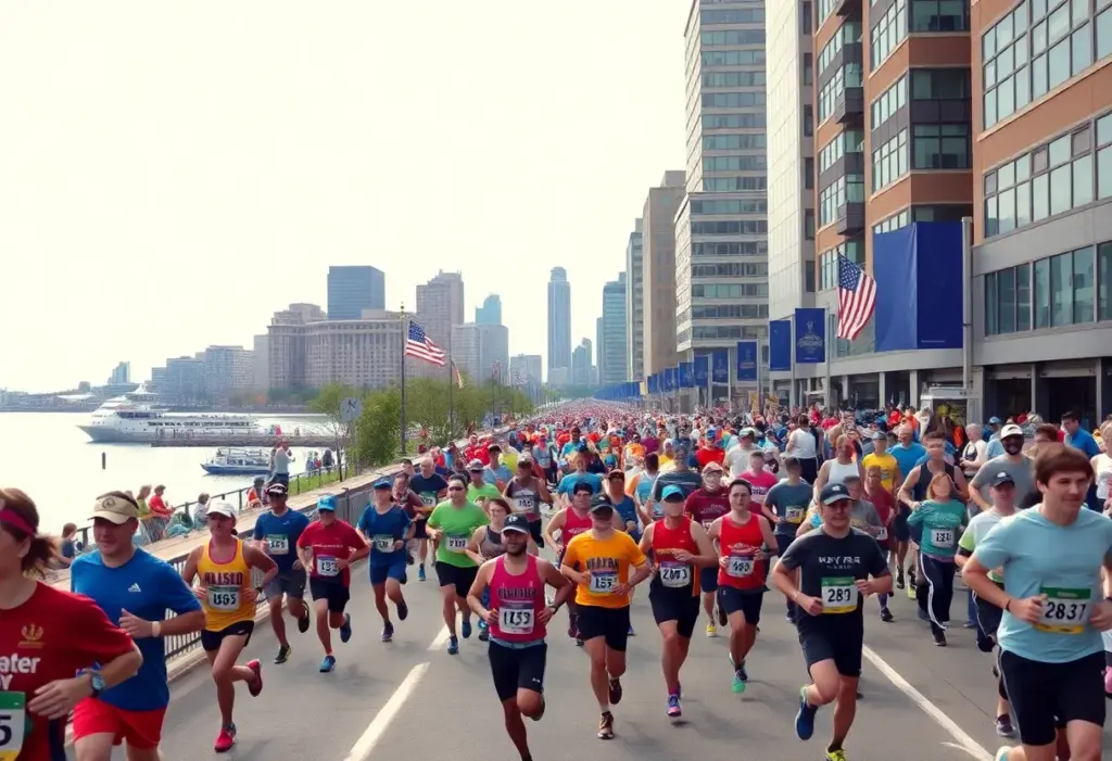 Runners participating in the Milwaukee Lakefront Marathon along the scenic lakefront.