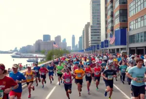 Runners participating in the Milwaukee Lakefront Marathon along the scenic lakefront.