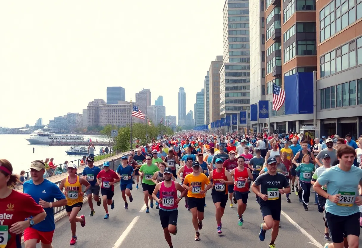 Runners participating in the Milwaukee Lakefront Marathon along the scenic lakefront.