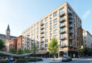 Exterior view of the Malt House apartments in Milwaukee, showcasing modern design in a historic building.